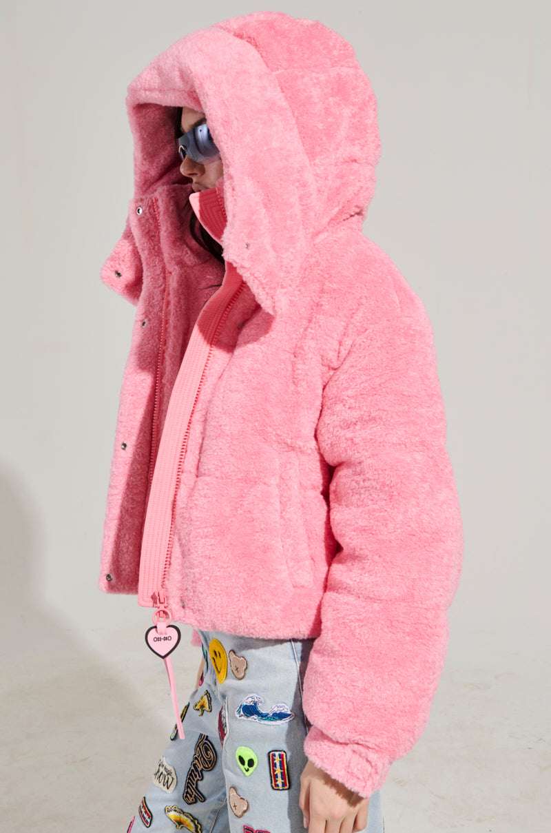 MARDIE PINK FUZZY HOODED PUFFER