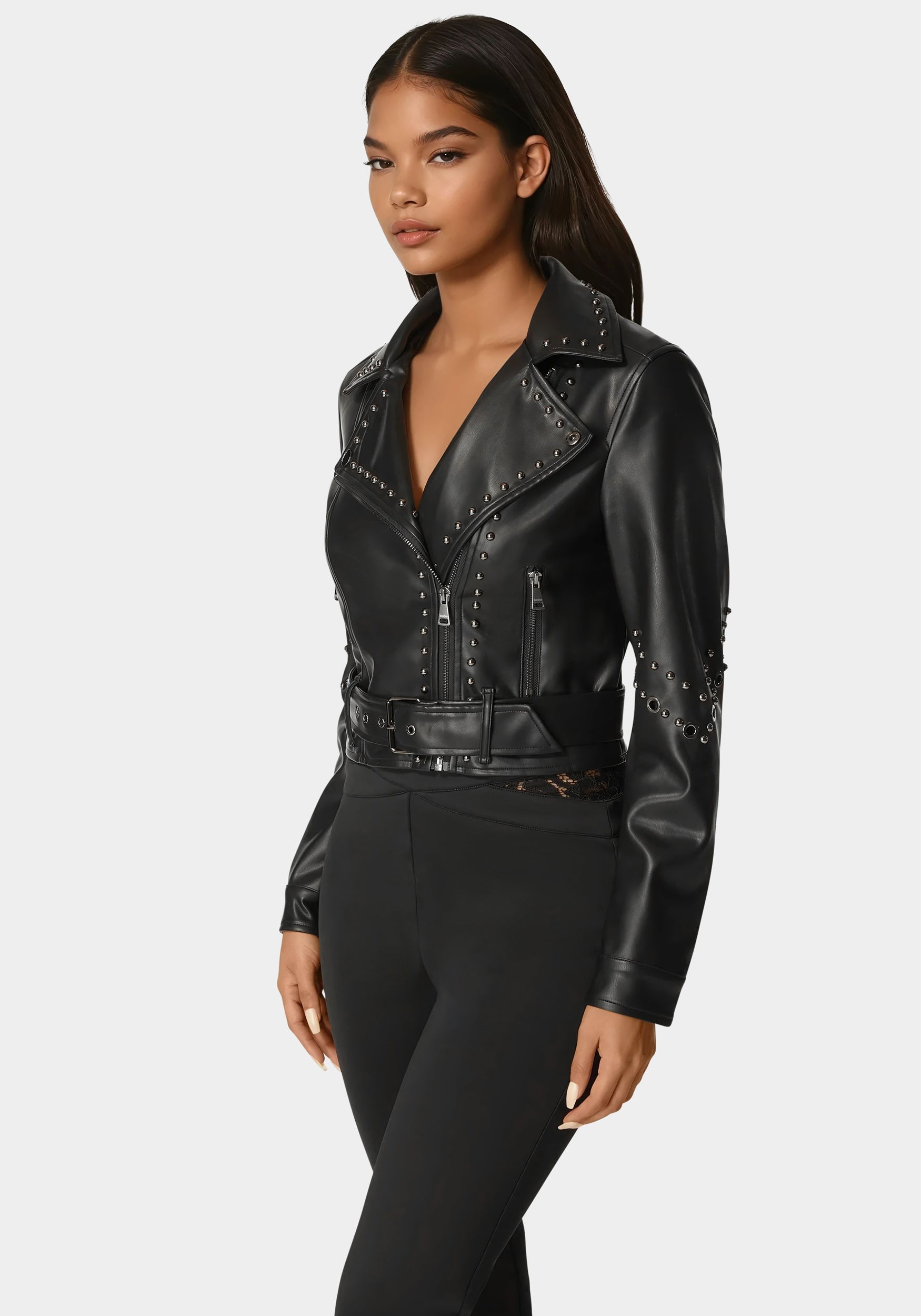 Studded Vegan Leather Moto Jacket