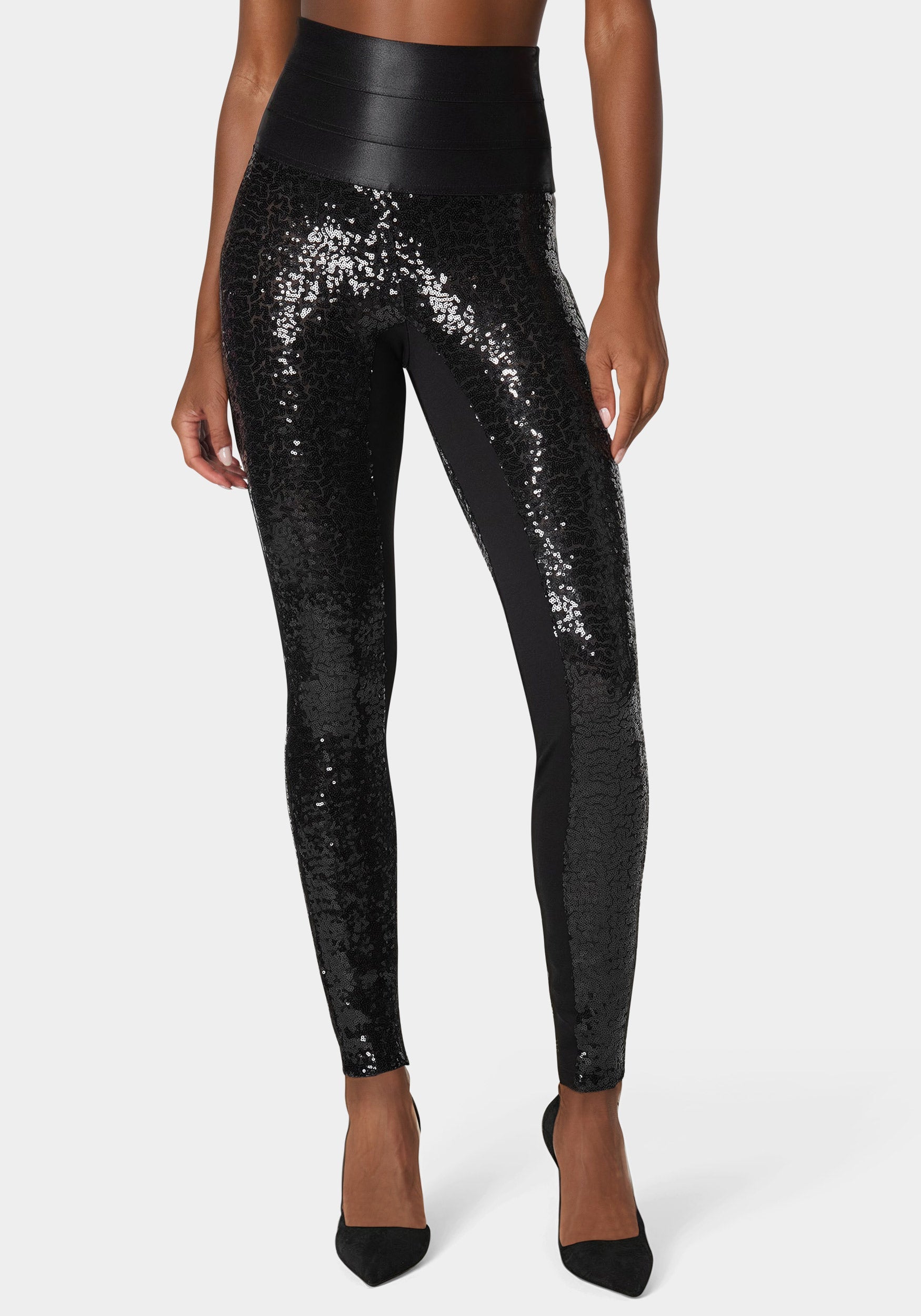 Satin Elastic Waistband Sequin Legging