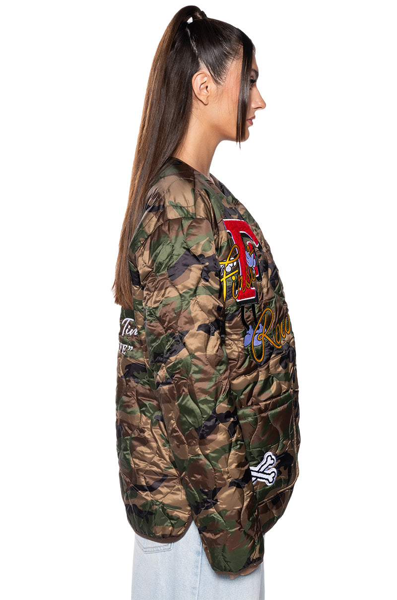 FIRST ROW NYLON CAMO PATCH BOMBER