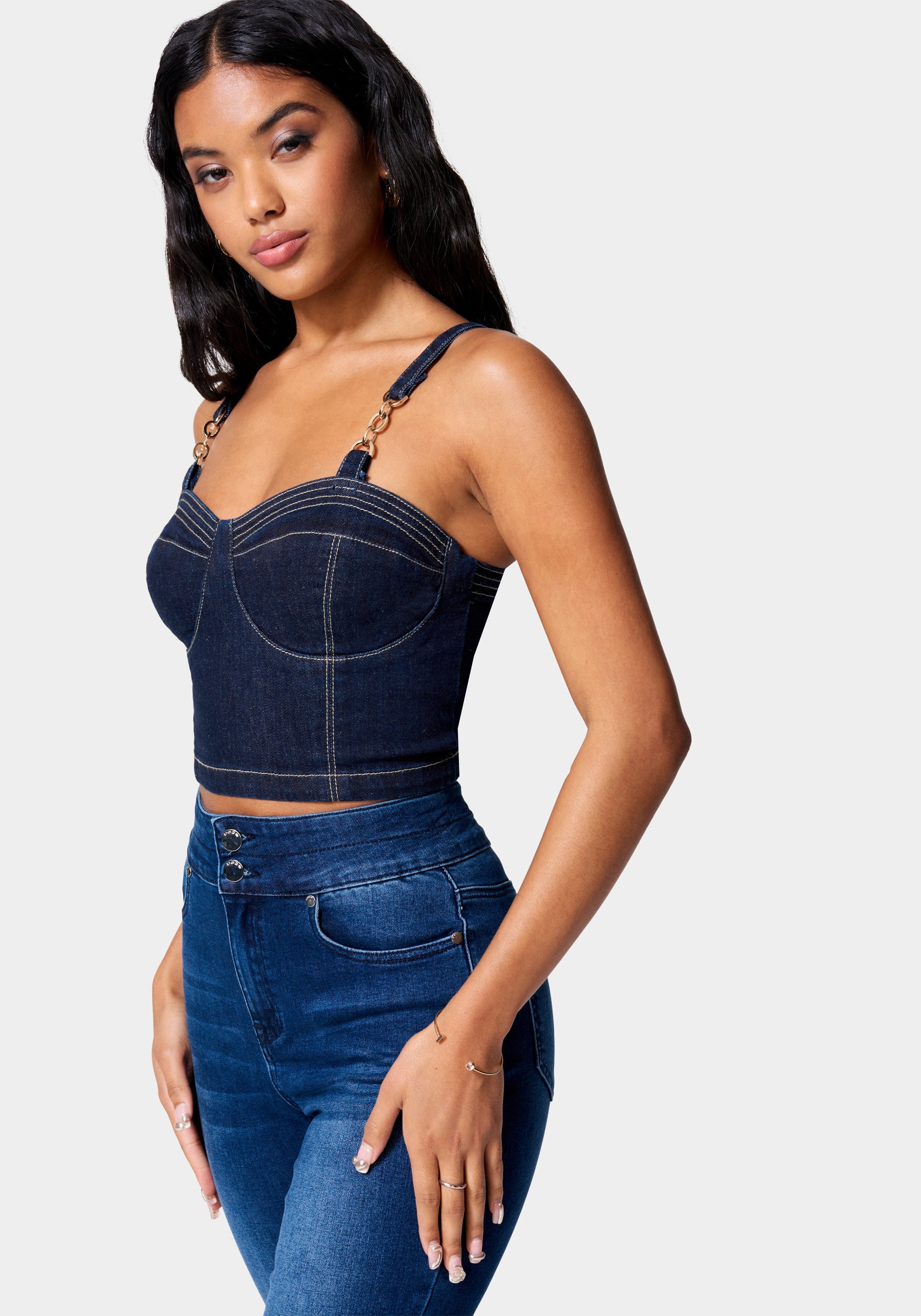 Buckle Strap Denim Bustier