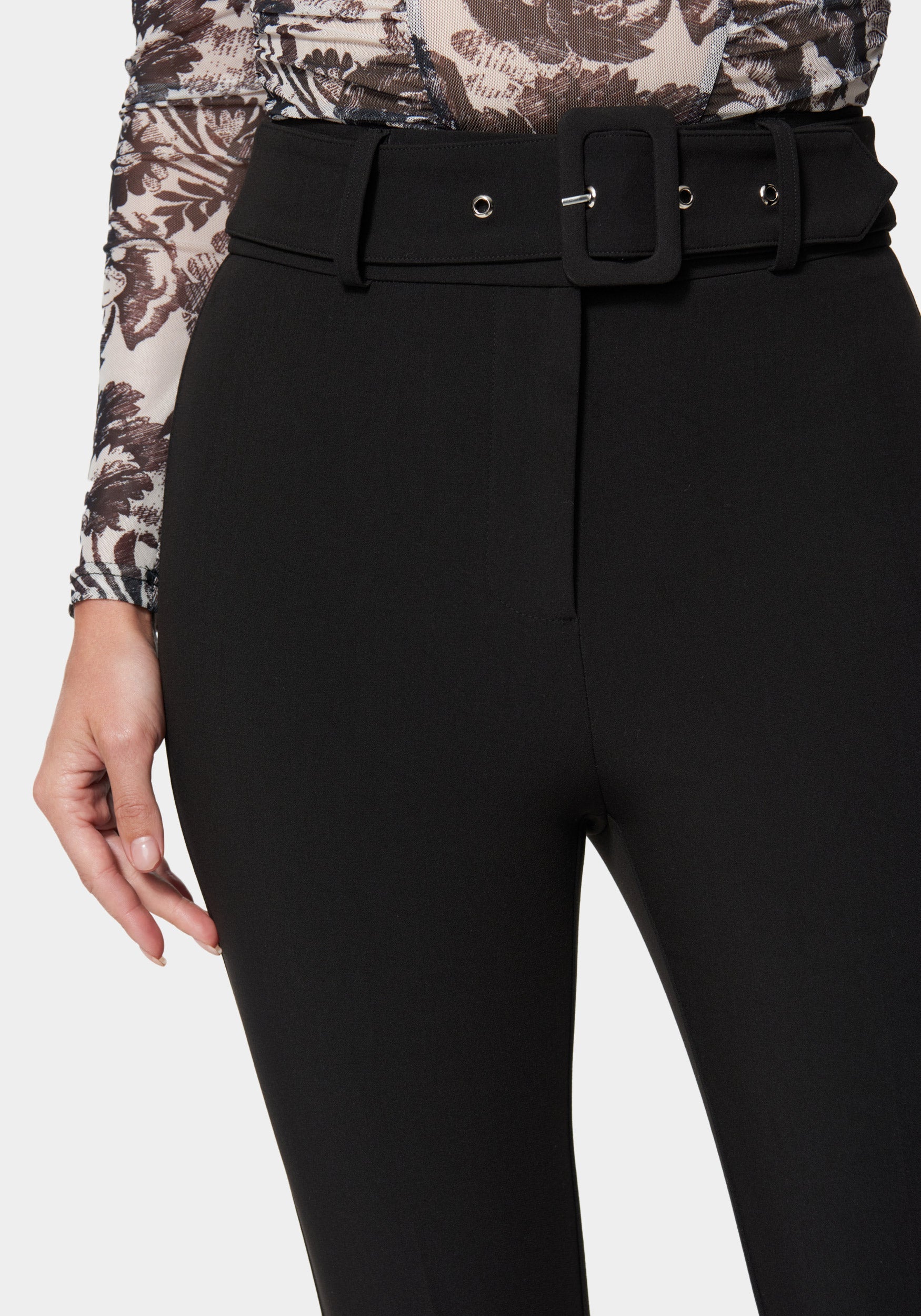 High Waist Slim Leg Belted Pant