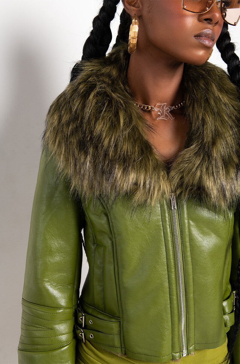 DOUBLE BONDED FAUX FUR MOTO JACKET