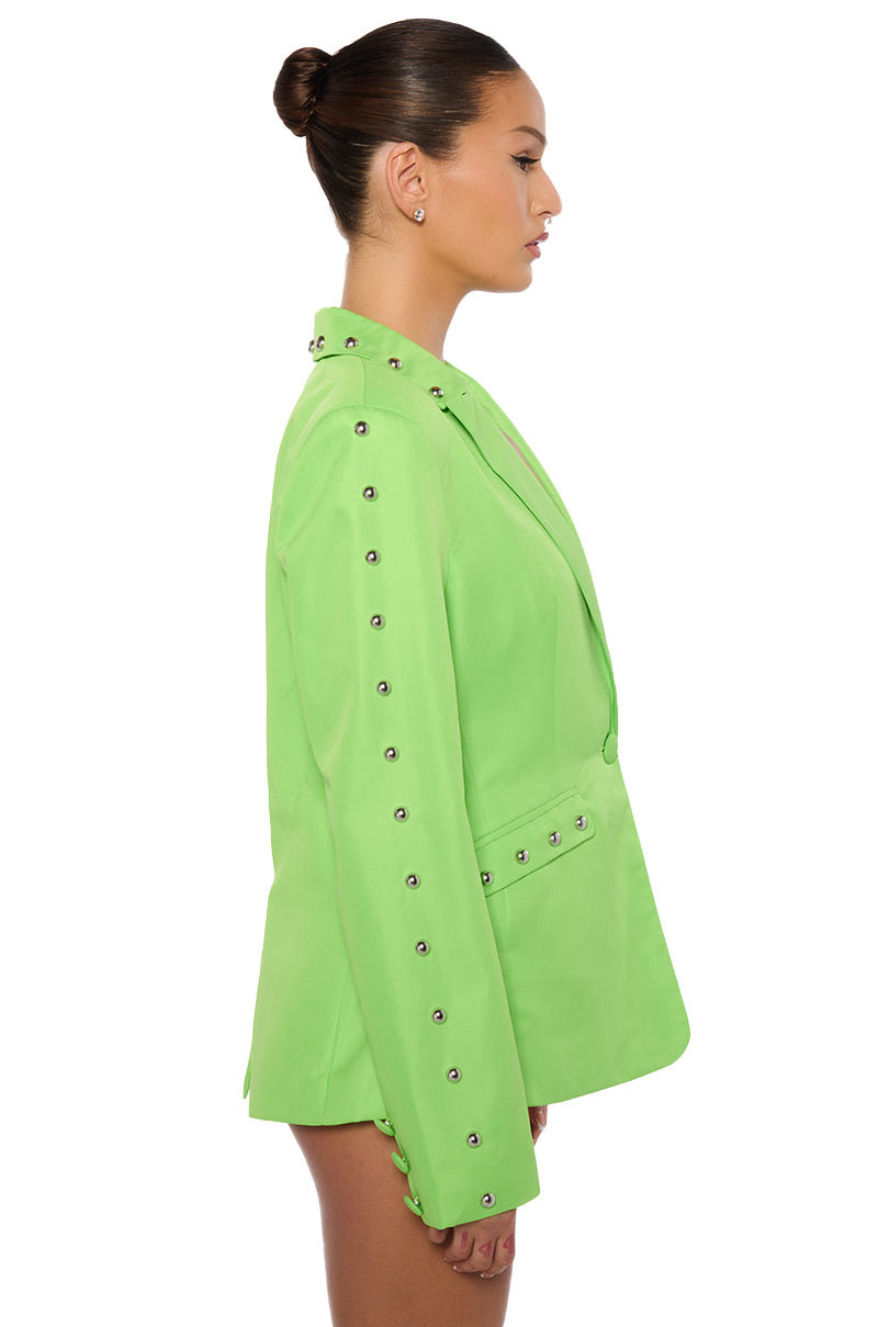 STUDDED HEM BLAZER IN LIME