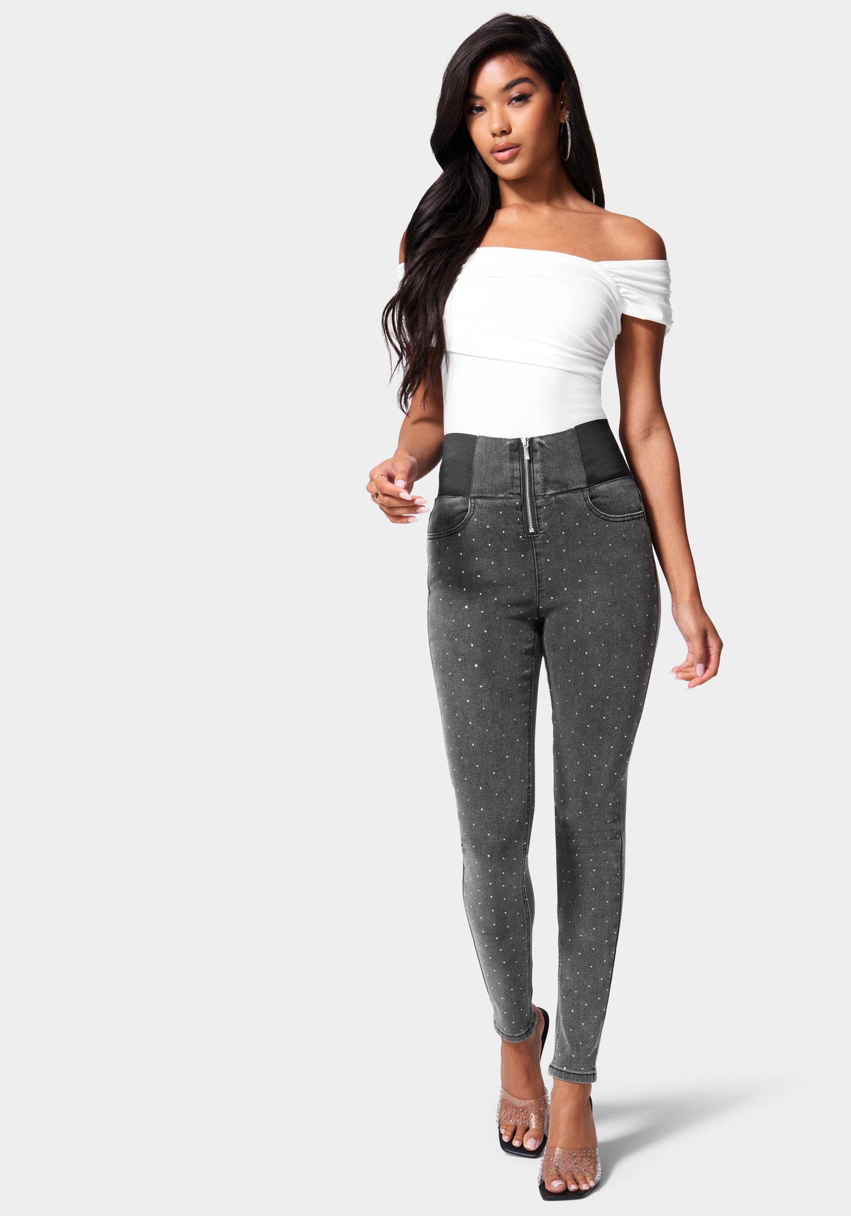 Embellished Elastic Waist Skinny Jean