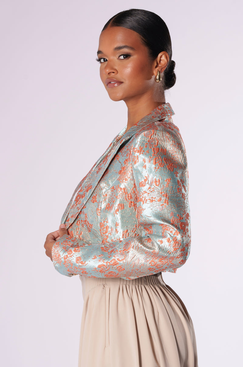 CELIA CROPPED BROCADE BLAZER