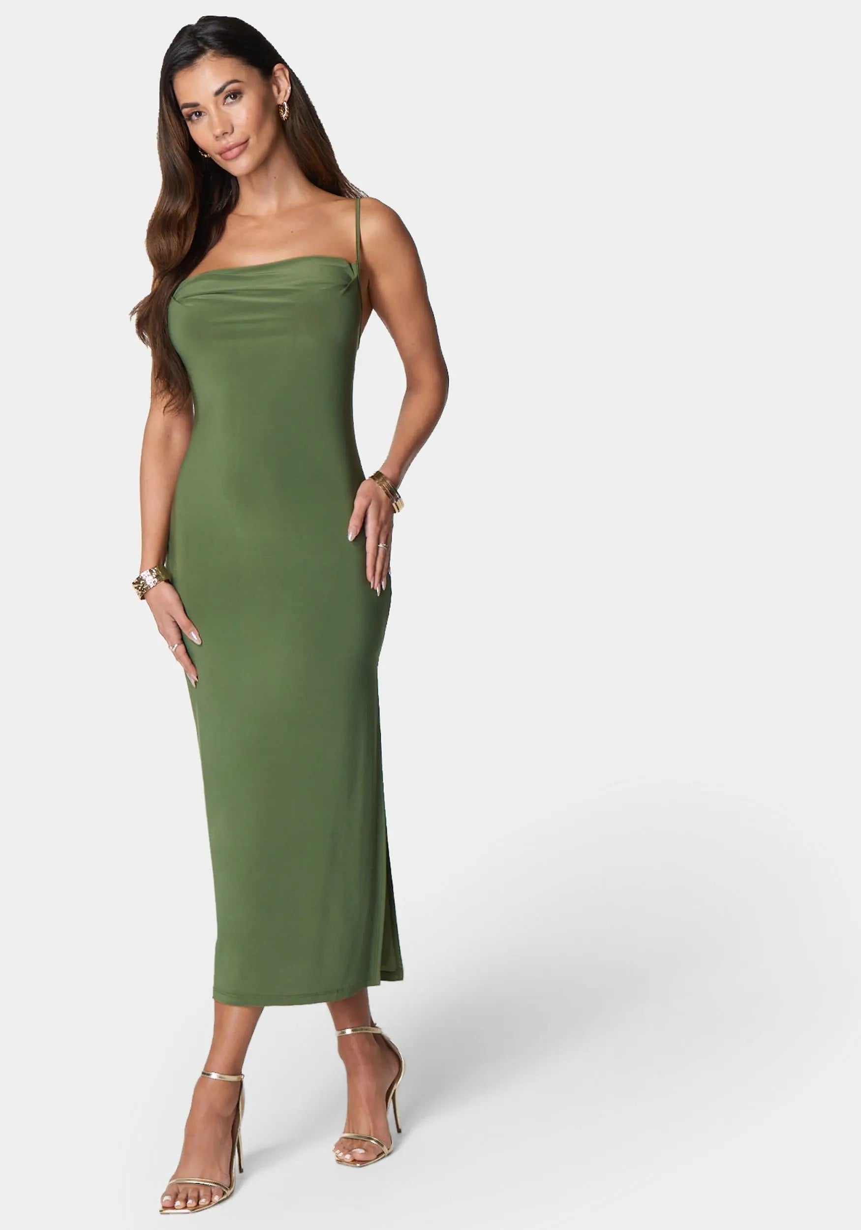 Cowl Neck Spaghetti Strap Slit Maxi