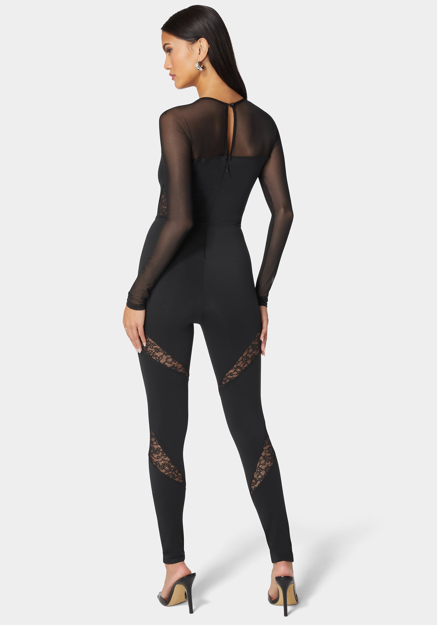 Mesh Sleeve Lace Insert Catsuit