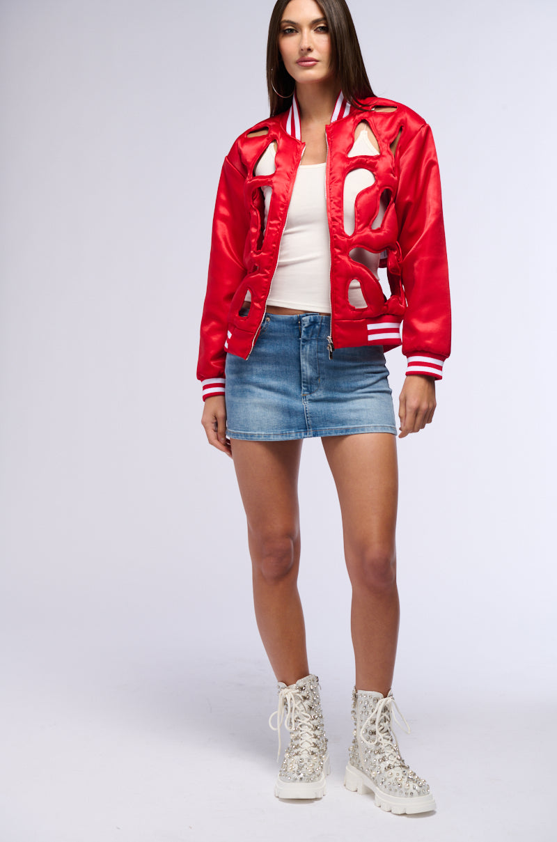 LOOK MY WAY CUT OUT SATIN BOMBER