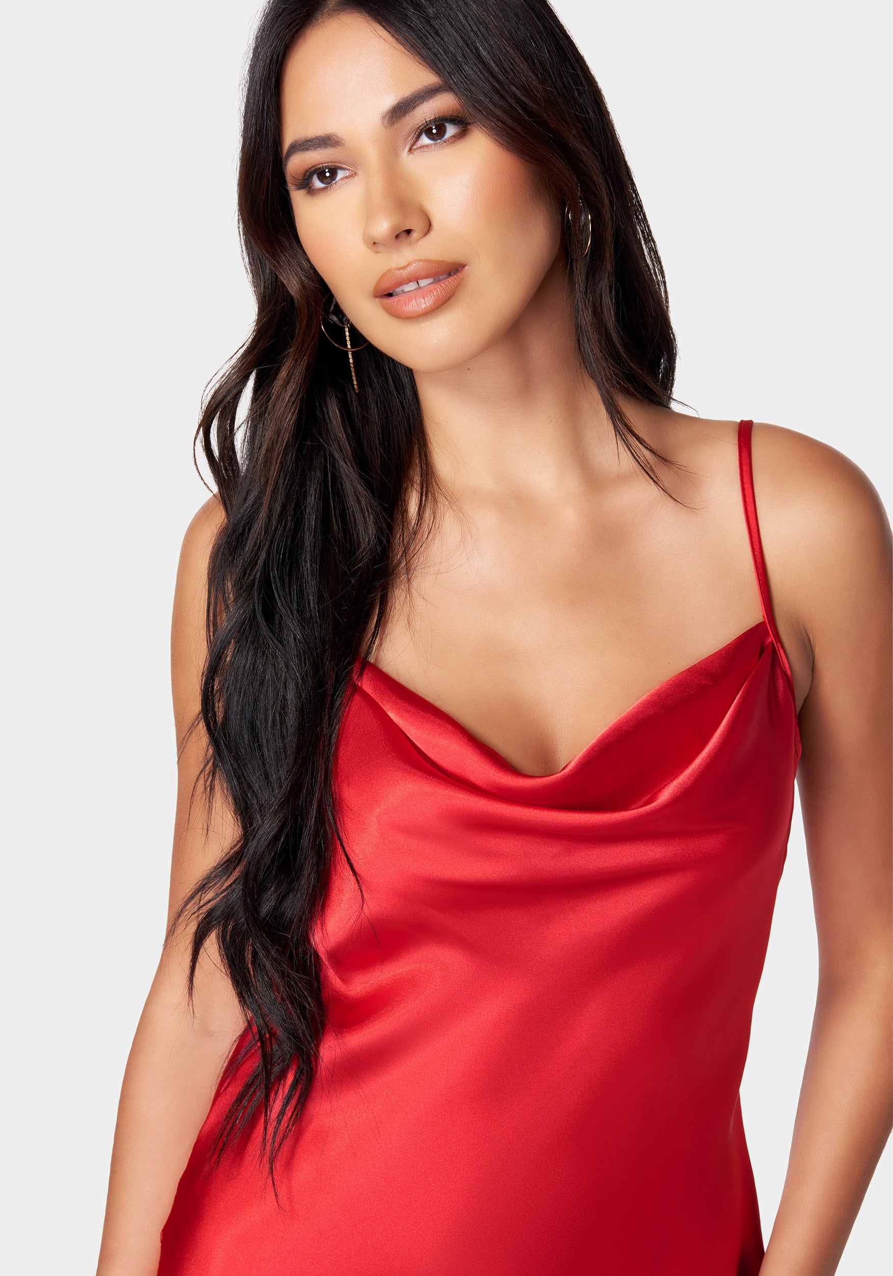 Satin Cowl Neck Slip Midi Dress