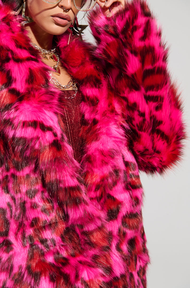 CHEETAH DYNASTY PINK MULTI FAUX FUR JACKET