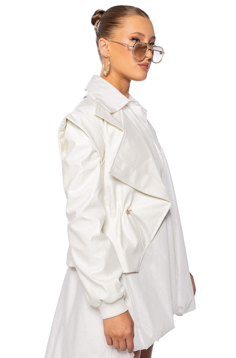 KINTSUGI WHITE PLEATHER MOTO JACKET