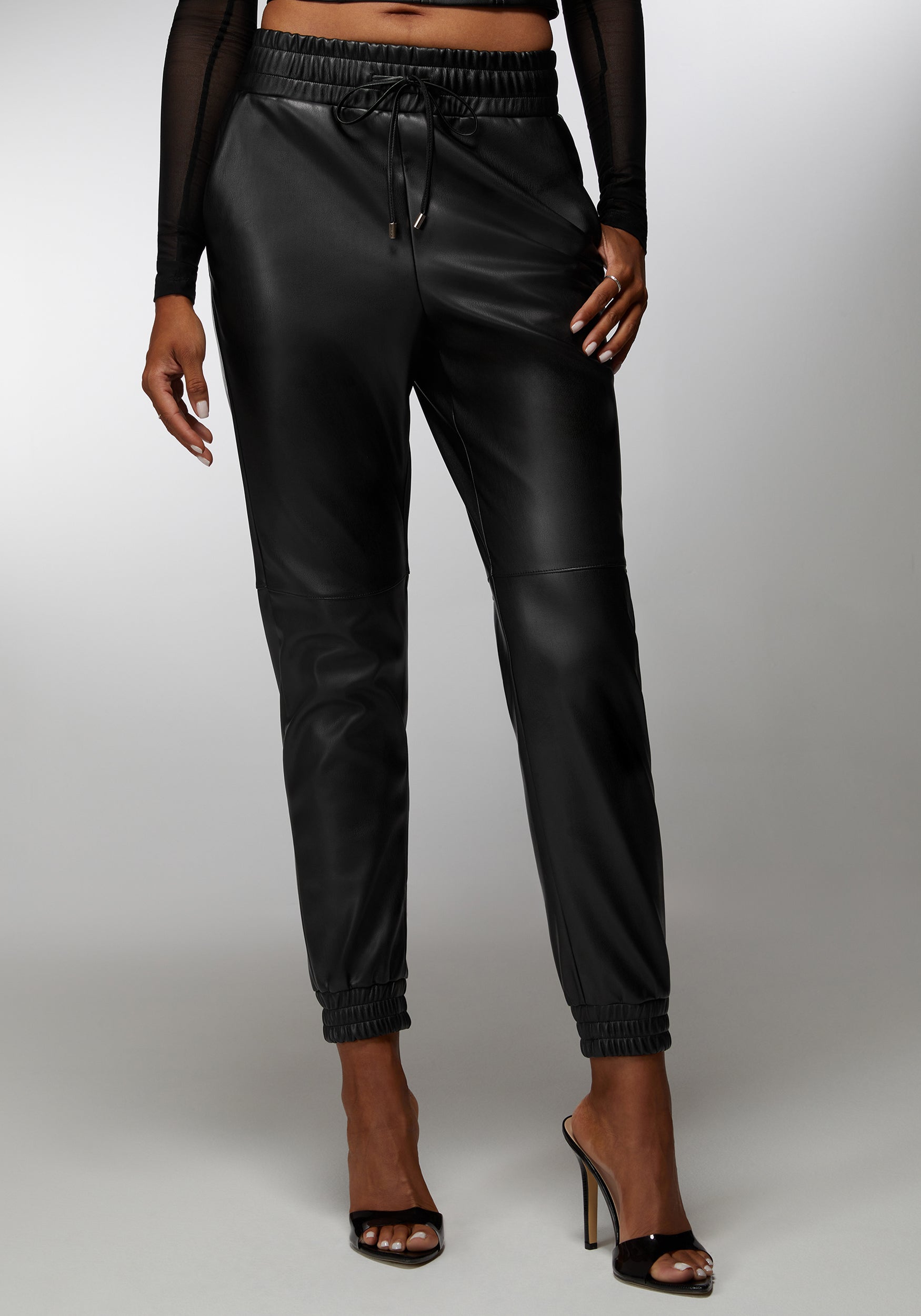 Natural Waist Vegan Leather Jogger