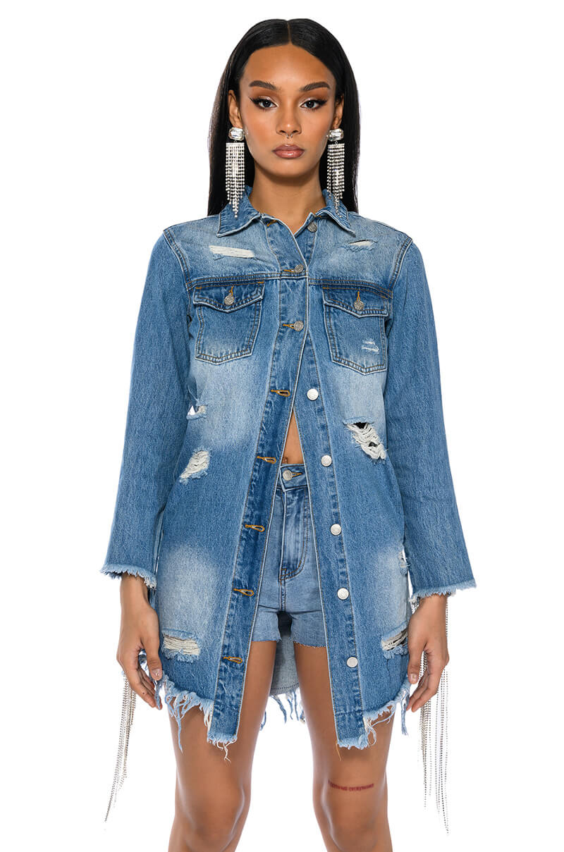 DOLLYS SIS RHINESTONE LONG DENIM JACKET