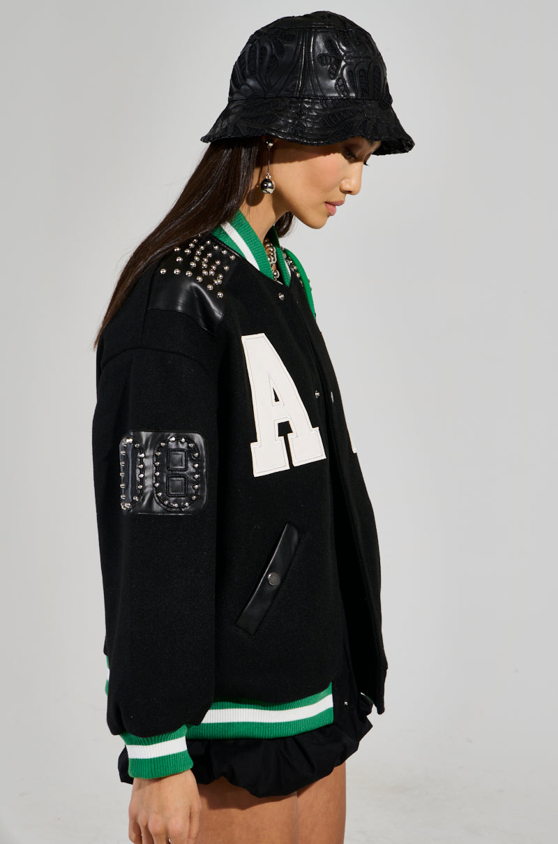 ACE OF SPADES STUDDED BOMBER