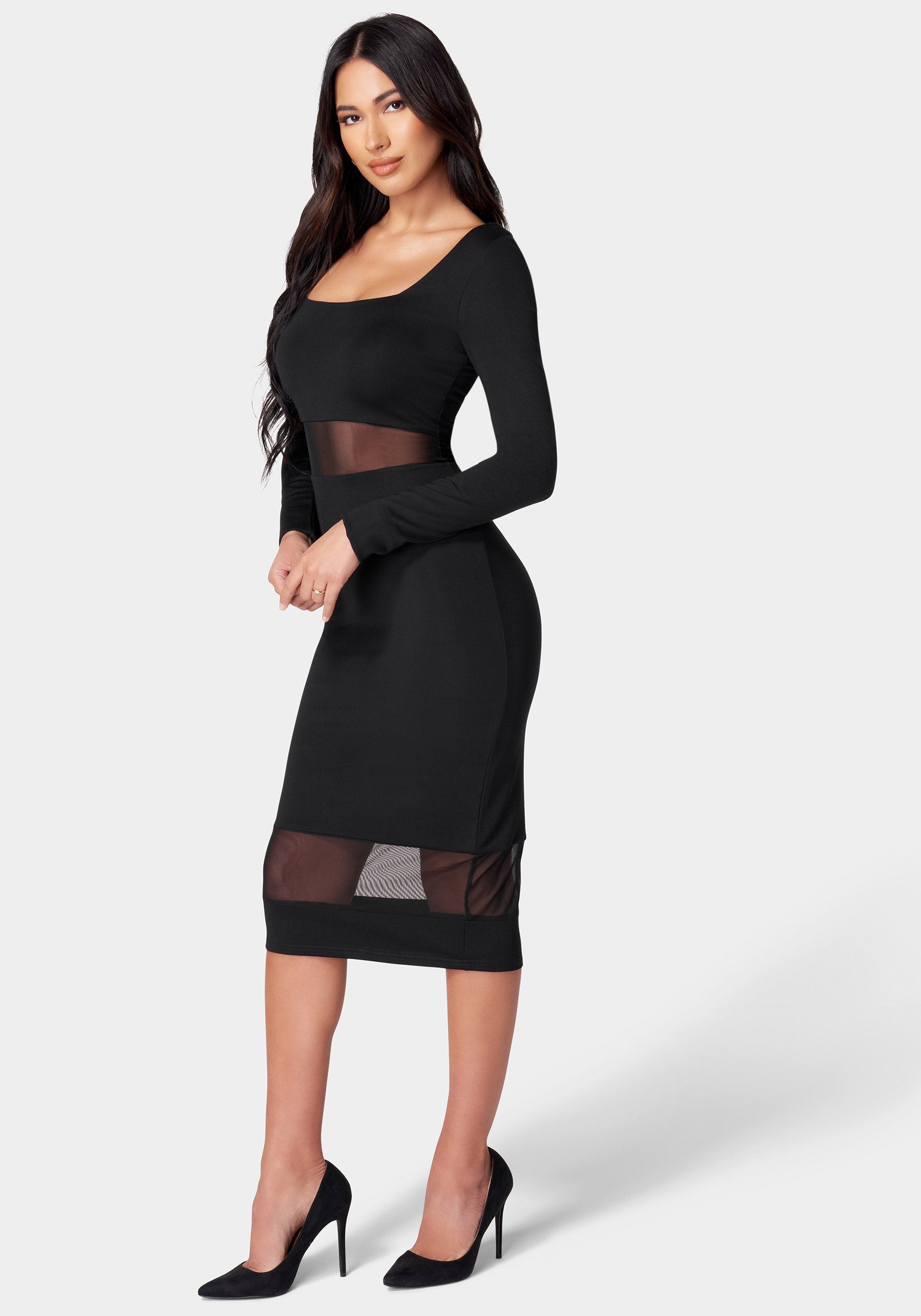 Square Neck Mesh Inset Dress