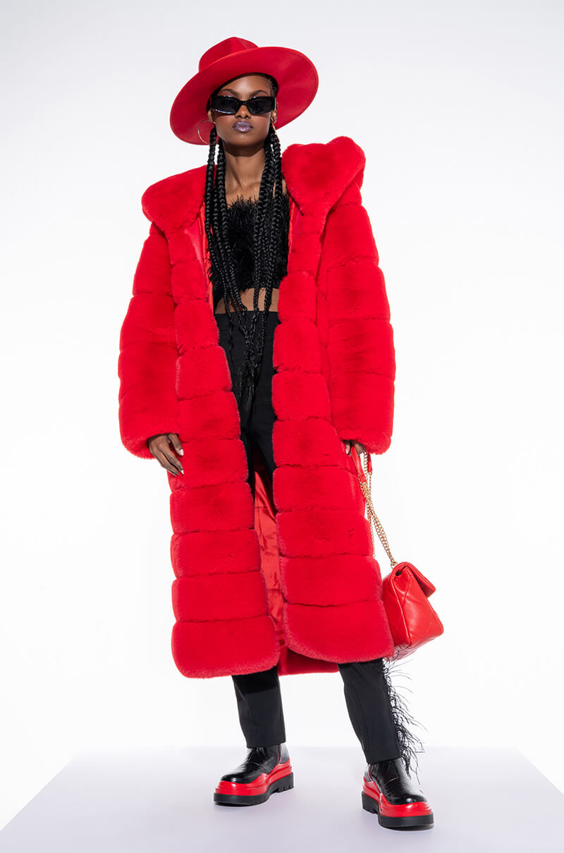 AZALEA WANG FAUX FUR PANEL HOODED TRENCH