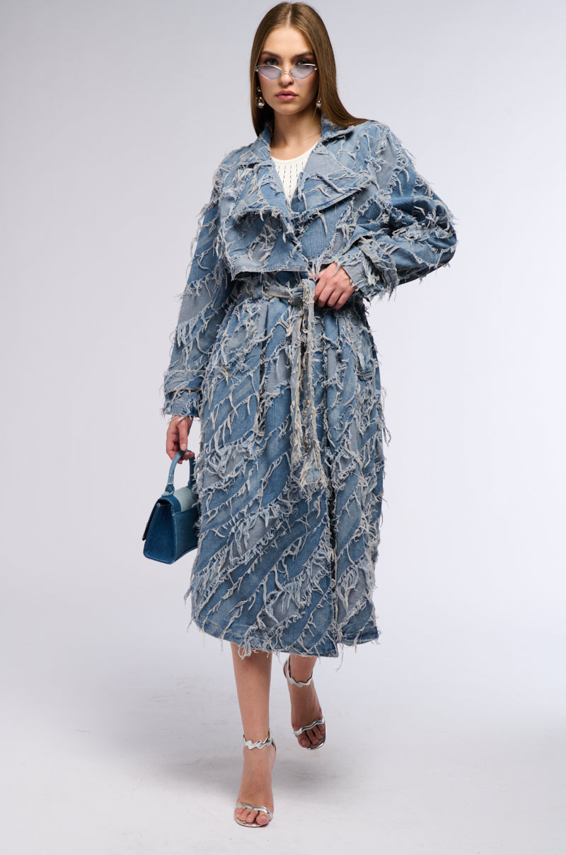 HIDDEN HILLS PATCHWORK DENIM TRENCH