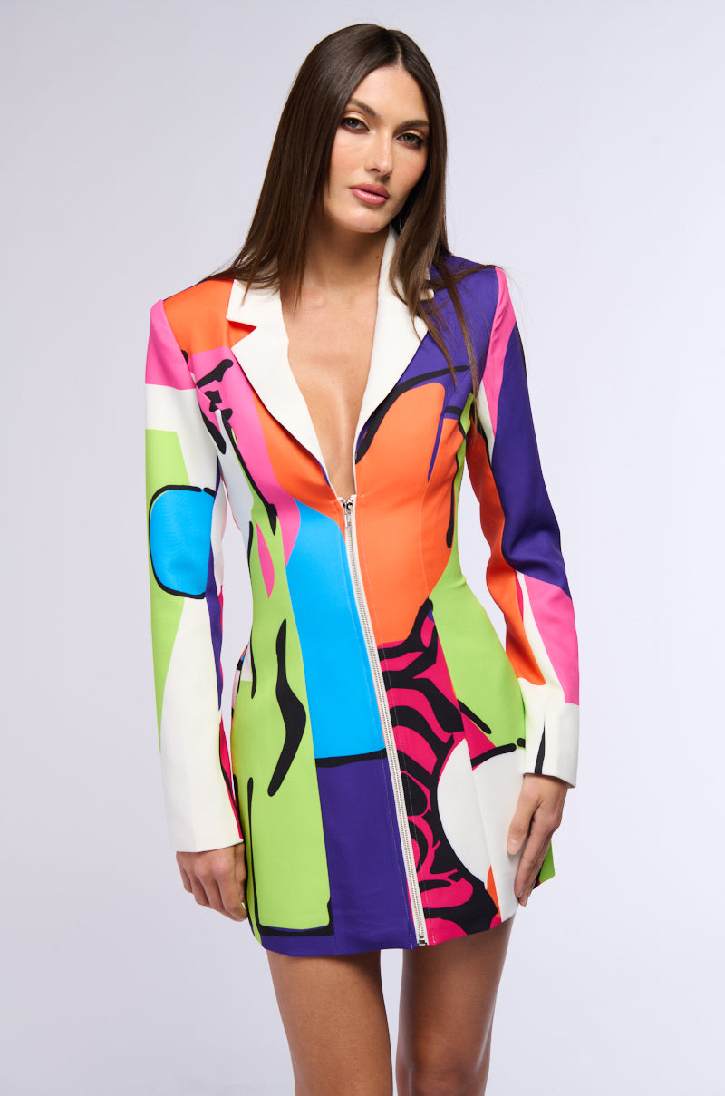 ART DECO PRINTED BLAZER MINI DRESS