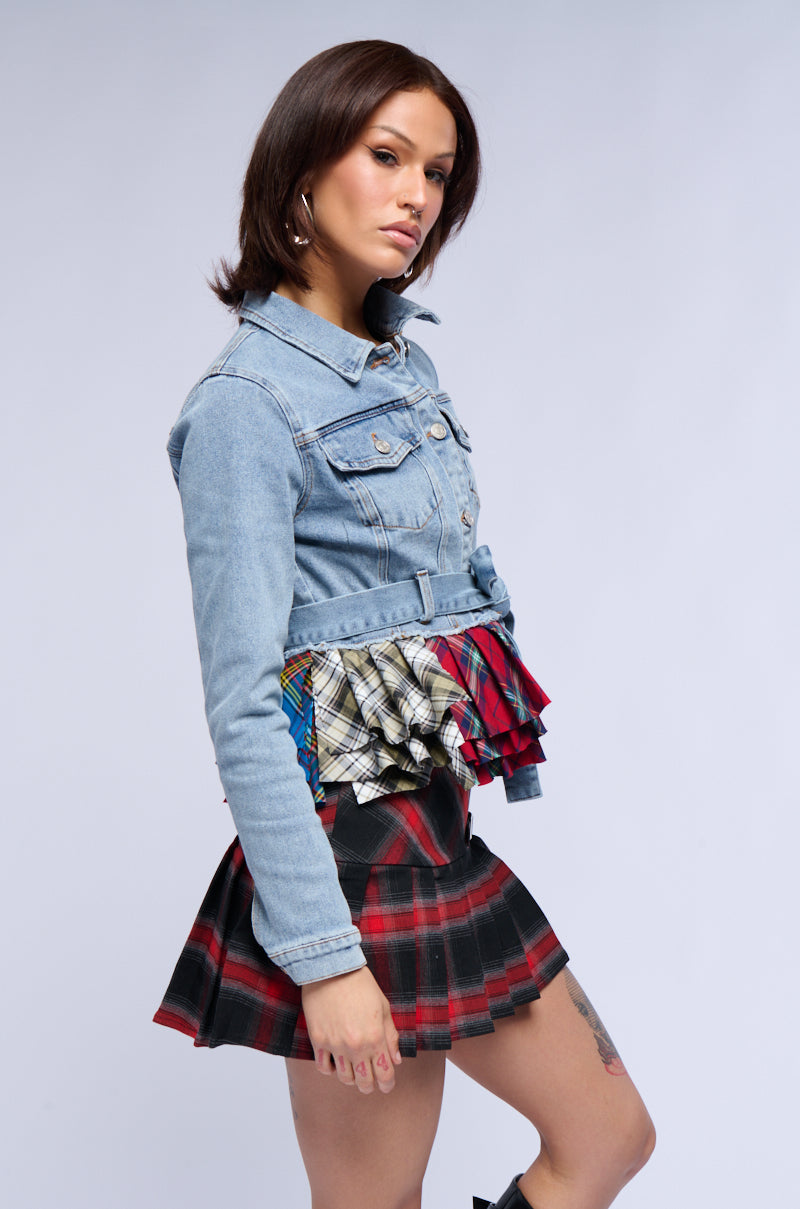 BABY GIRL PLAID PEPLUM DENIM JACKET