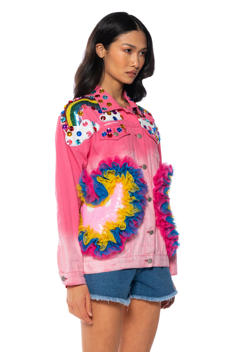 RAINBOW ROAD EMBELLISHED DENIM JACKET