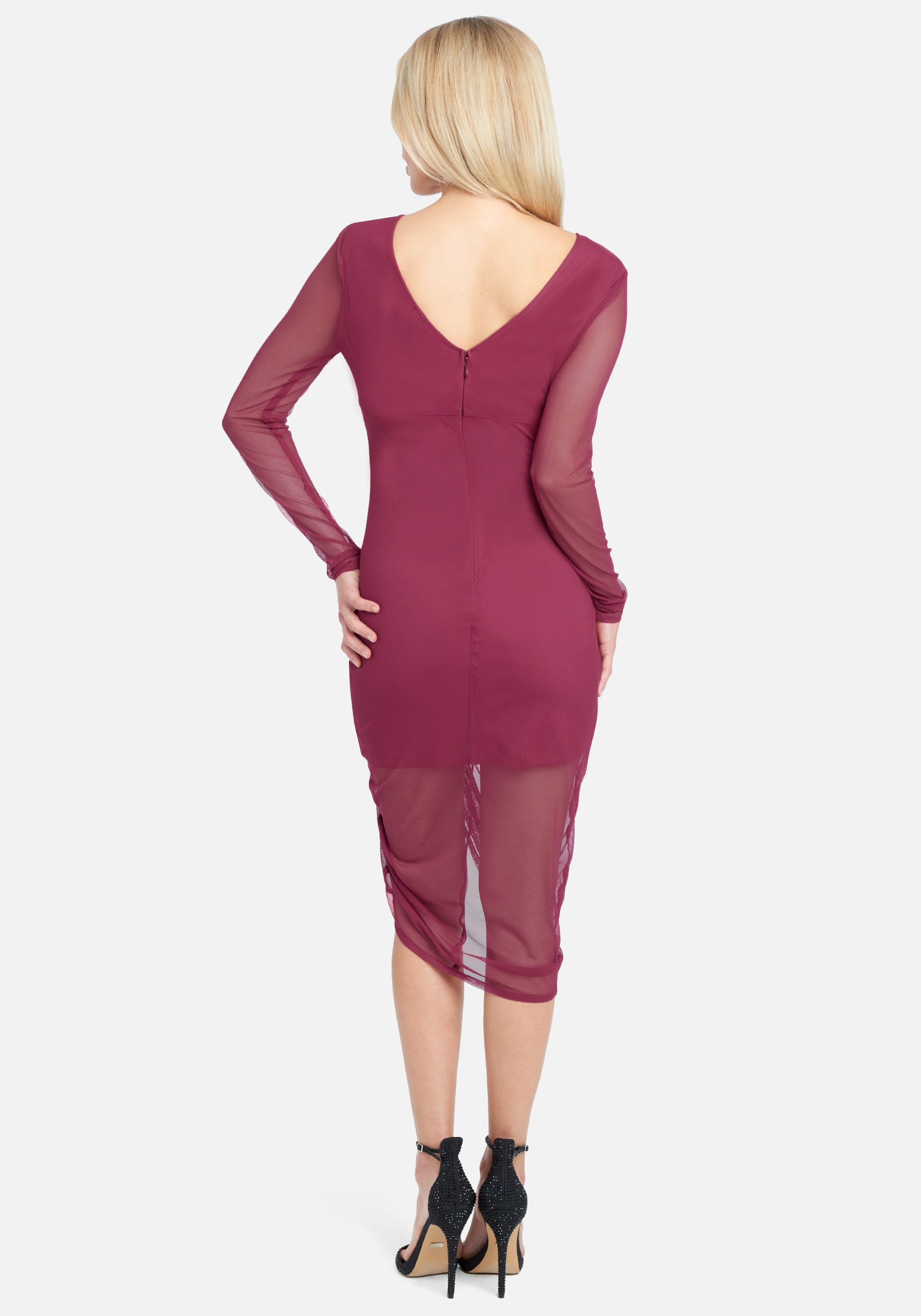 Long Sleeve Mesh Ruched Dress