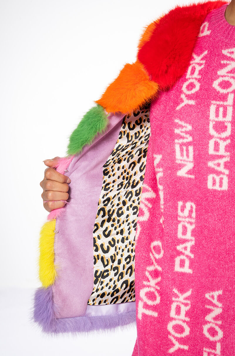 JAYLEY BRAND FAUX FUR RAINBOW JACKET