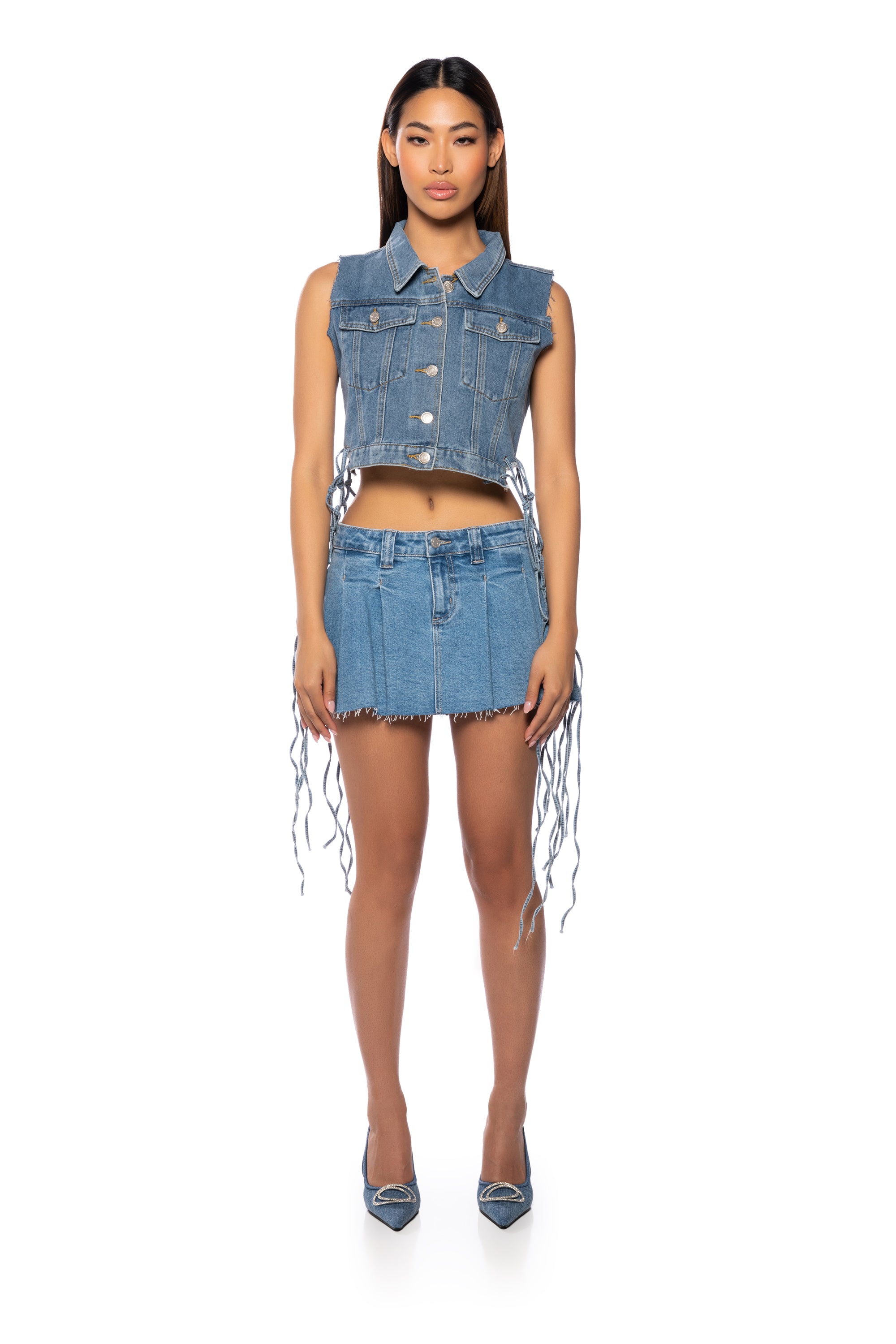 FOR THE AGES CROP DENIM VEST WITH NETTING