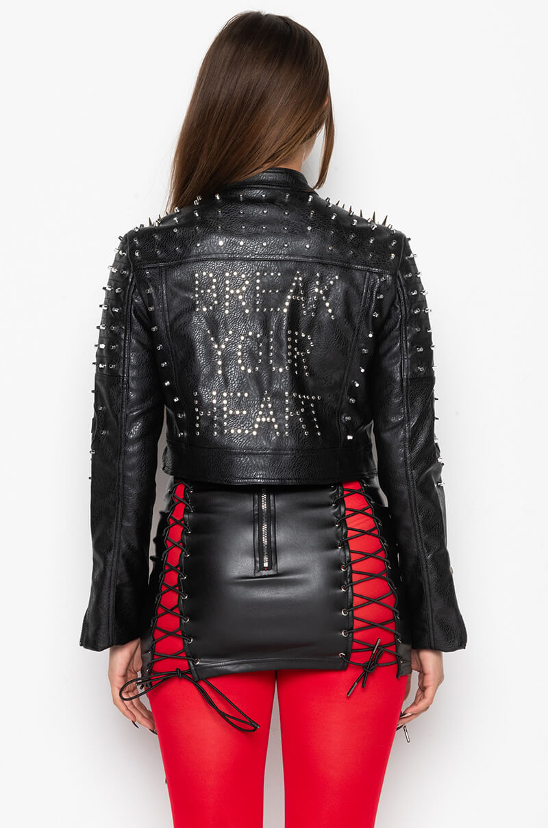 AZALEA WANG BREAK YOUR HEART RUN IT STUD MOTO JACKET