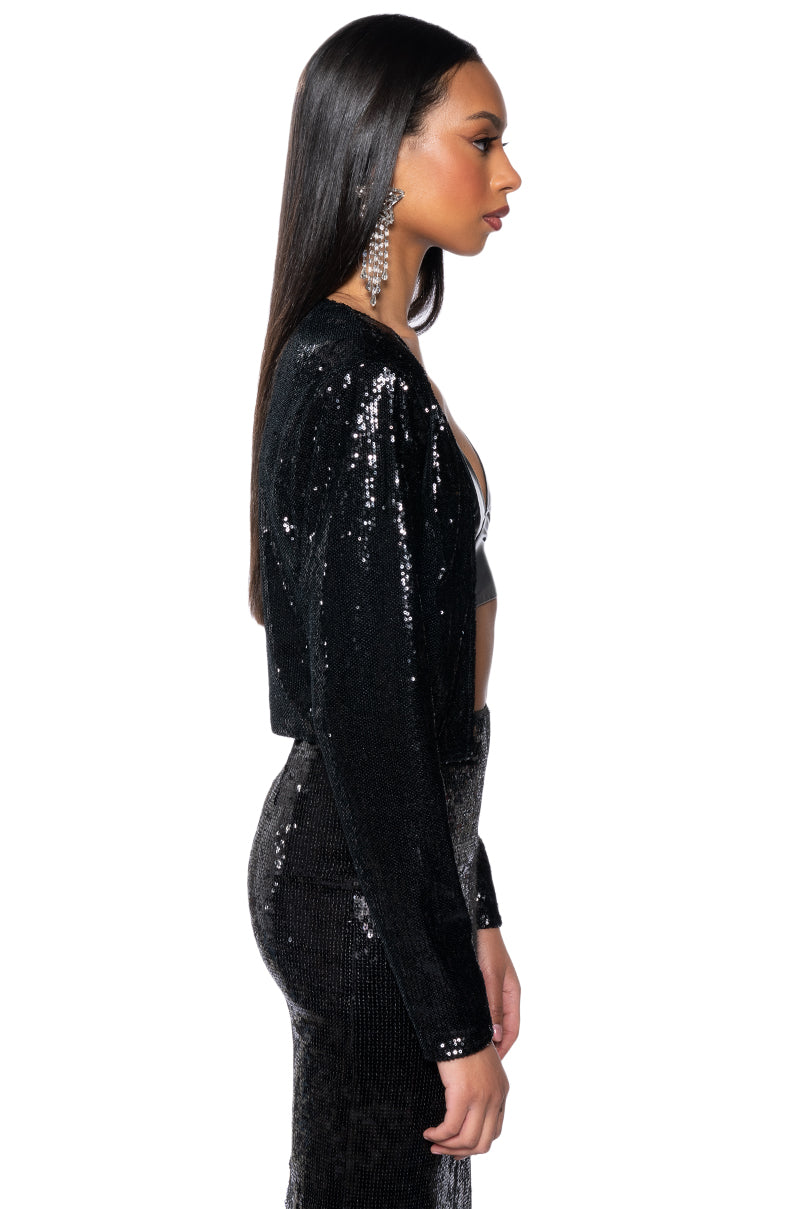 HOLIDAY SEASON SEQUIN COVER JACKET IN BLACK