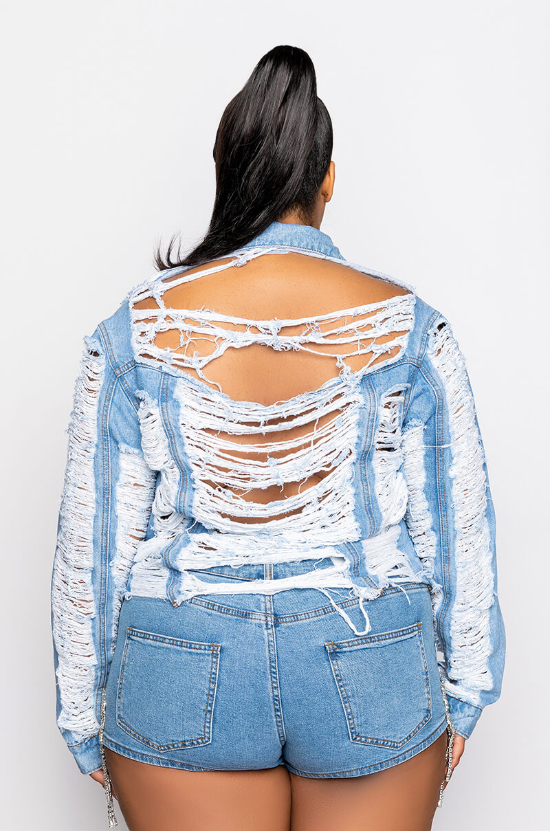 PLUS ULTRA DISTRESSED CROP DENIM JACKET