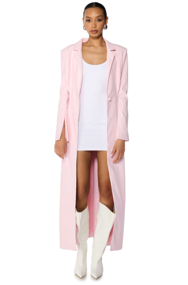 MORE LIFE PINK CUT OUT FAUX LEATHER TRENCH