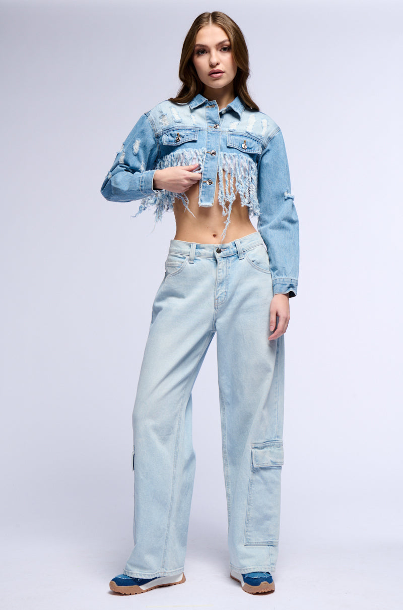 LIFE IS GOOD DISTRESSED CROP DENIM JACKET