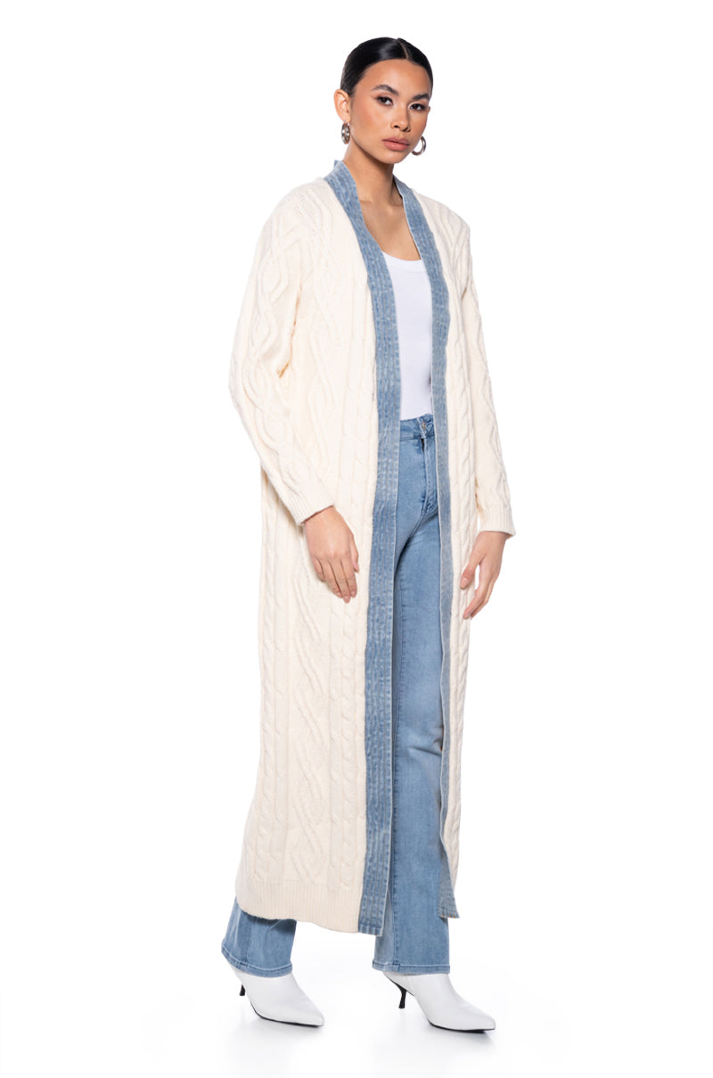 ZHARA LONG KNIT DENIM TRIM TRENCH