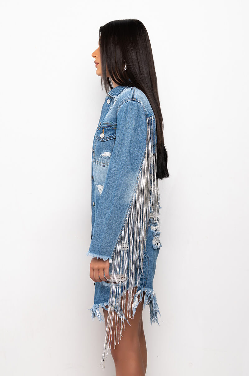 DOLLYS SIS RHINESTONE LONG DENIM JACKET