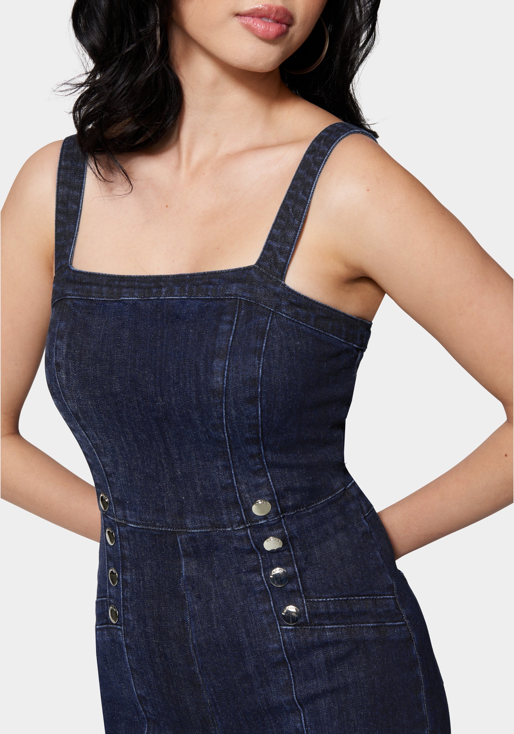 Wide Leg Multi Button Denim Jumpsuit