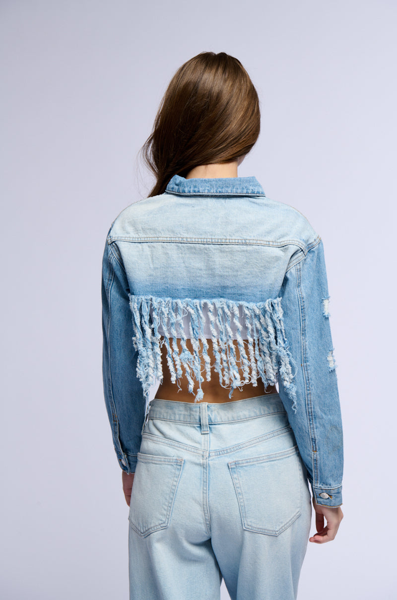 LIFE IS GOOD DISTRESSED CROP DENIM JACKET