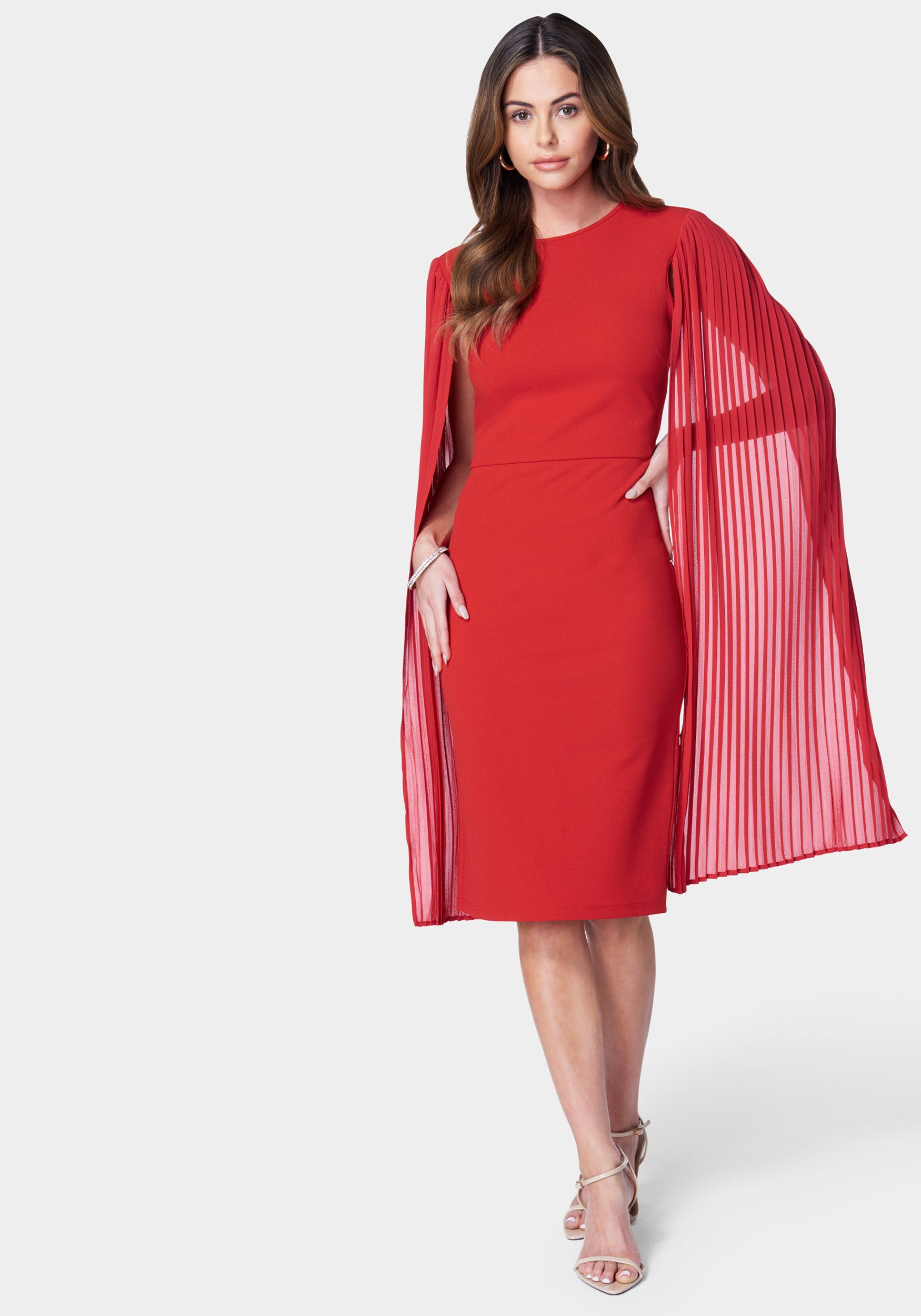 Cape Sleeve Midi Dress