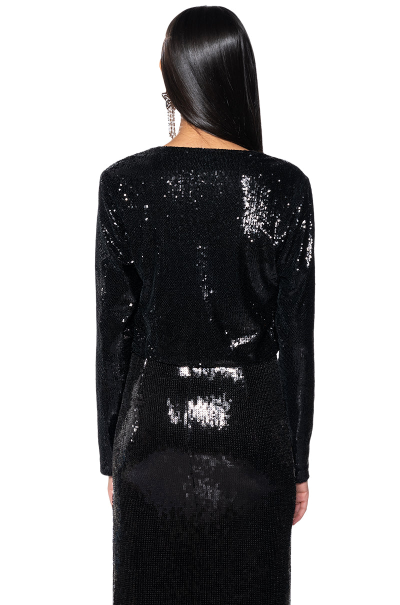 HOLIDAY SEASON SEQUIN COVER JACKET IN BLACK