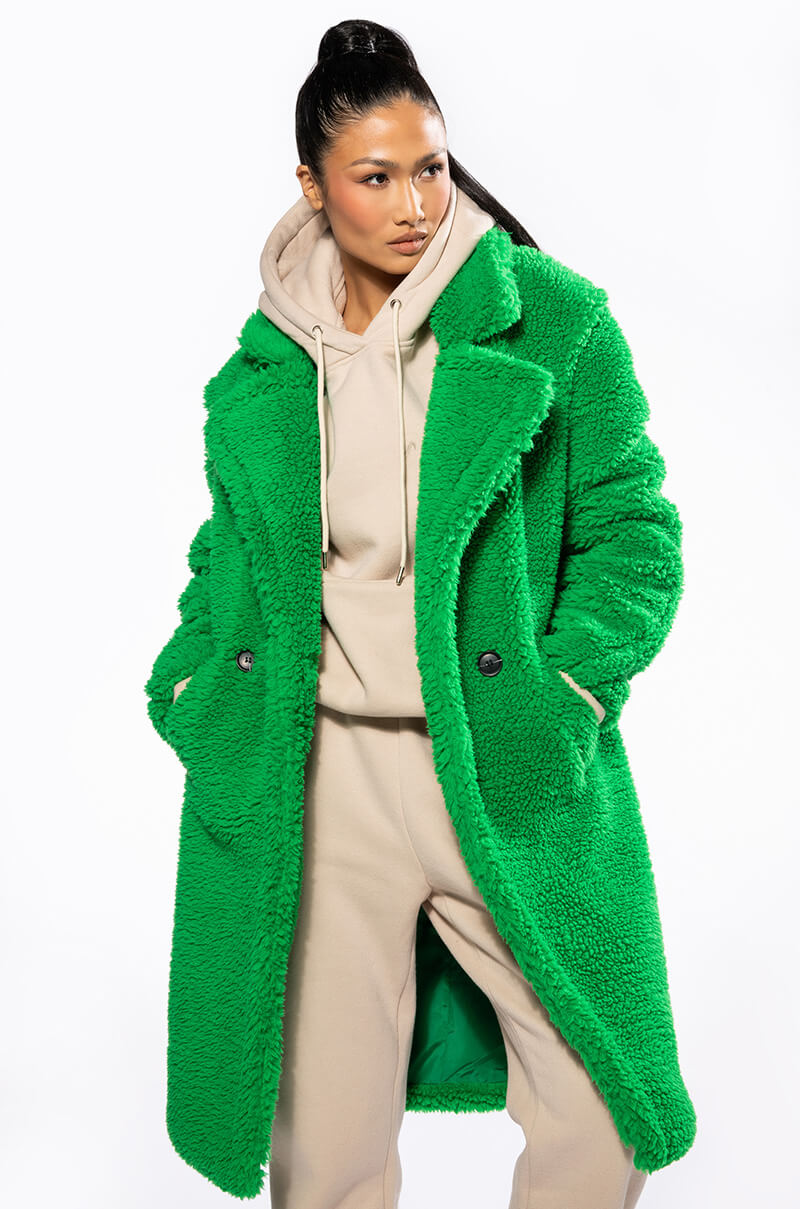 NAOMI LUXE WOOLISH TRENCH IN KELLY GREEN