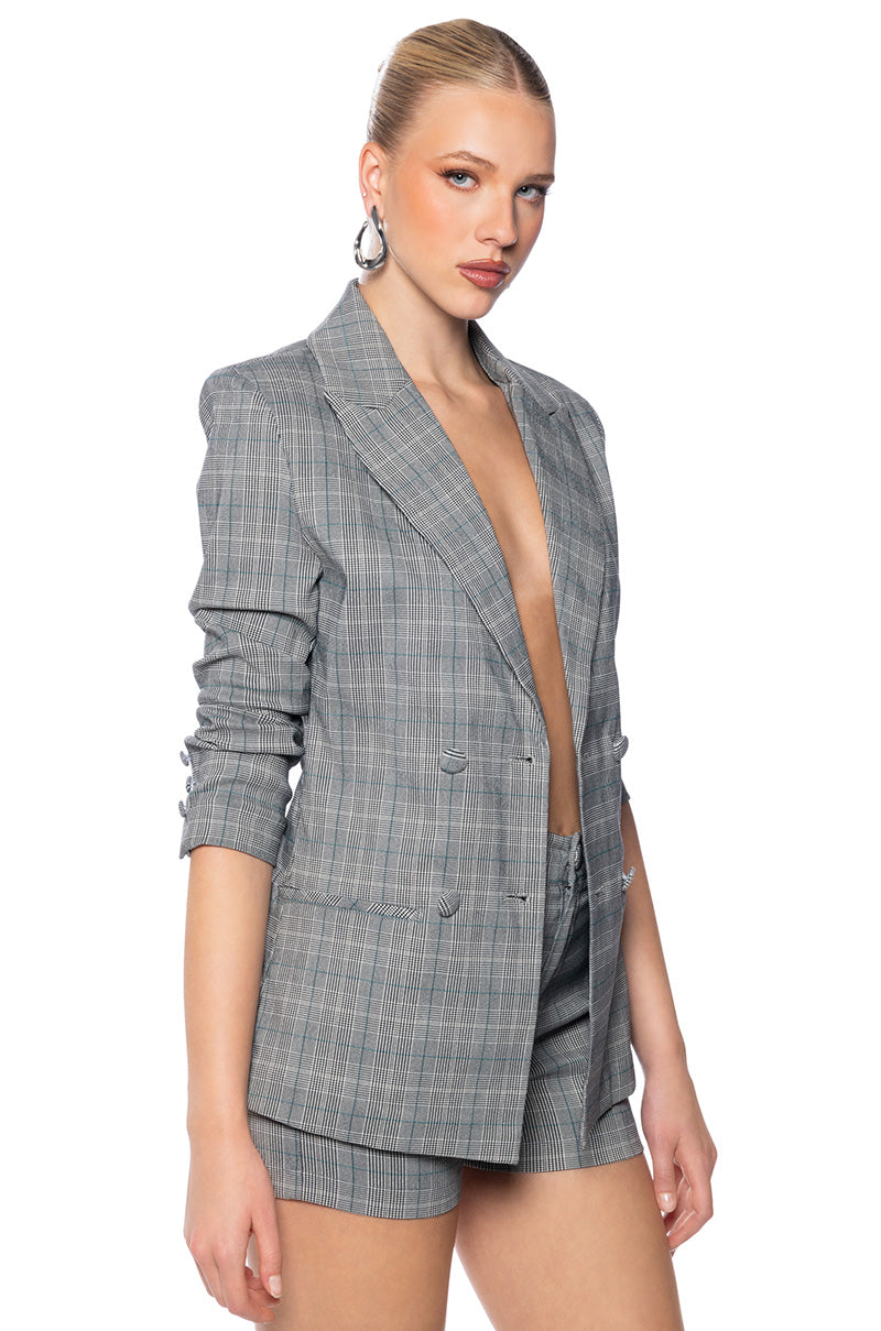 CERISE PLAID BLAZER