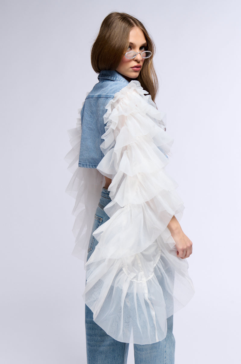 SWAN PRINCESS DENIM JACKET WITH RUFFLE SLEEVES