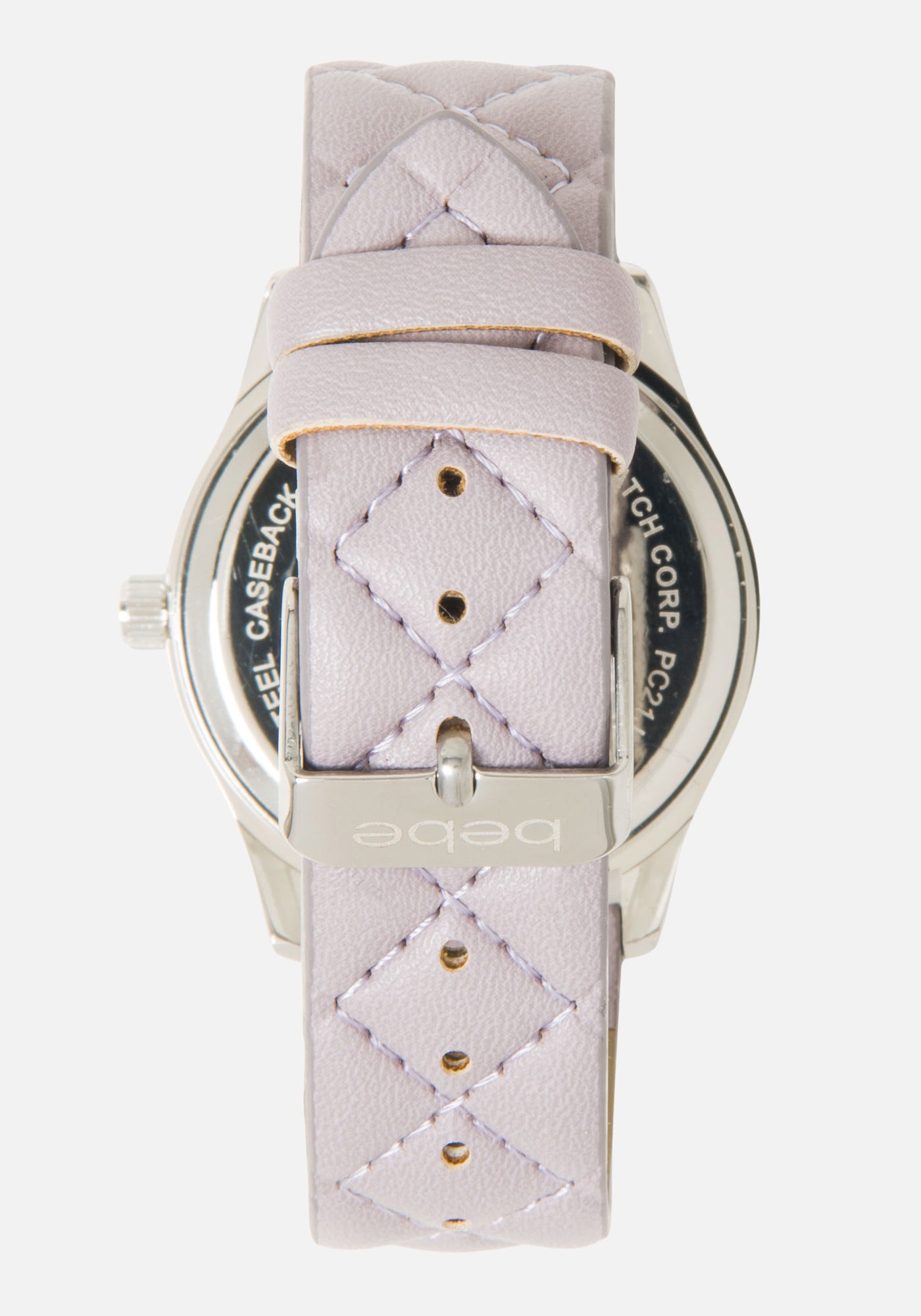 Crystal Bezel Quilted Vegan Leather Strap Watch