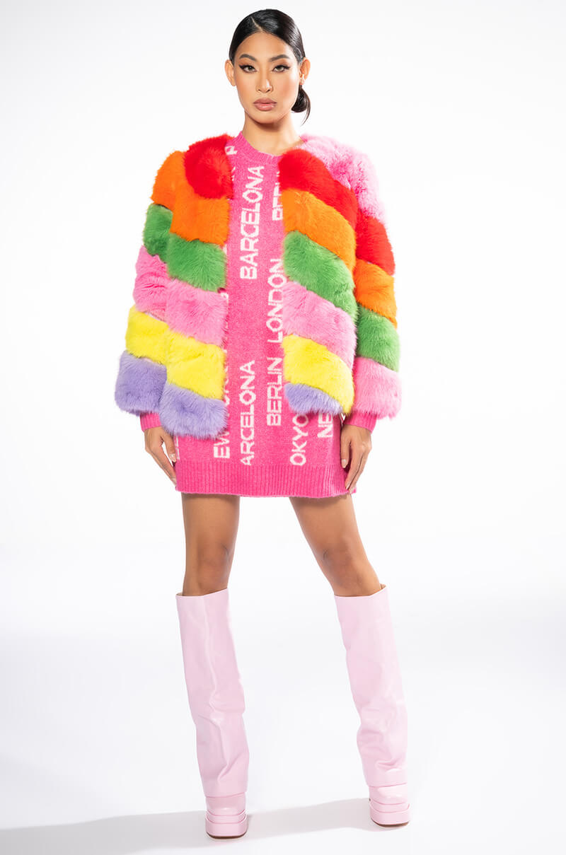 JAYLEY BRAND FAUX FUR RAINBOW JACKET