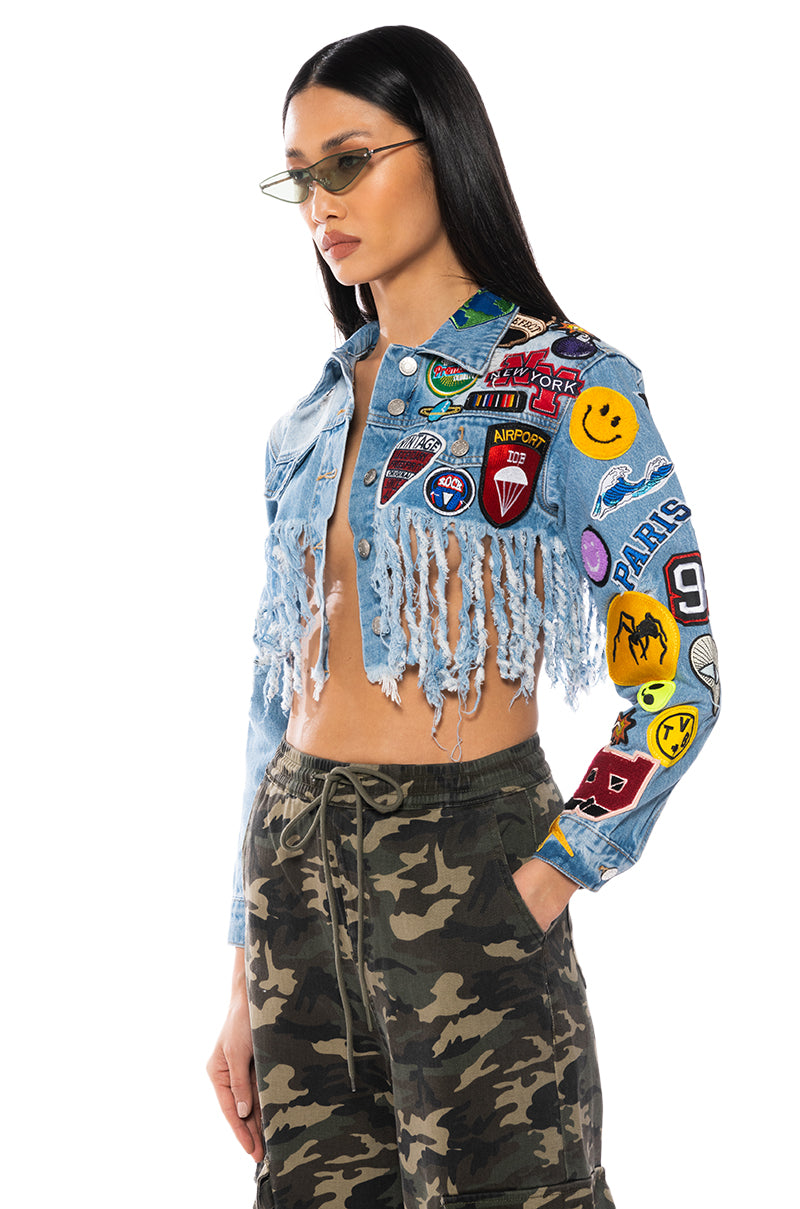 ULTRA CROP DENIM JACKET WITH PATCHES