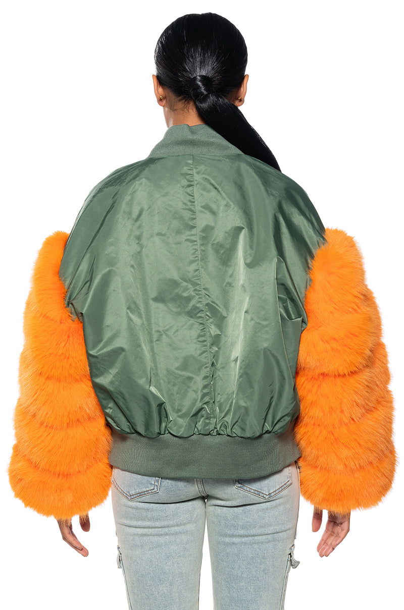 ENDLESS FAUX FUR SLEEVE BOMBER JACKET