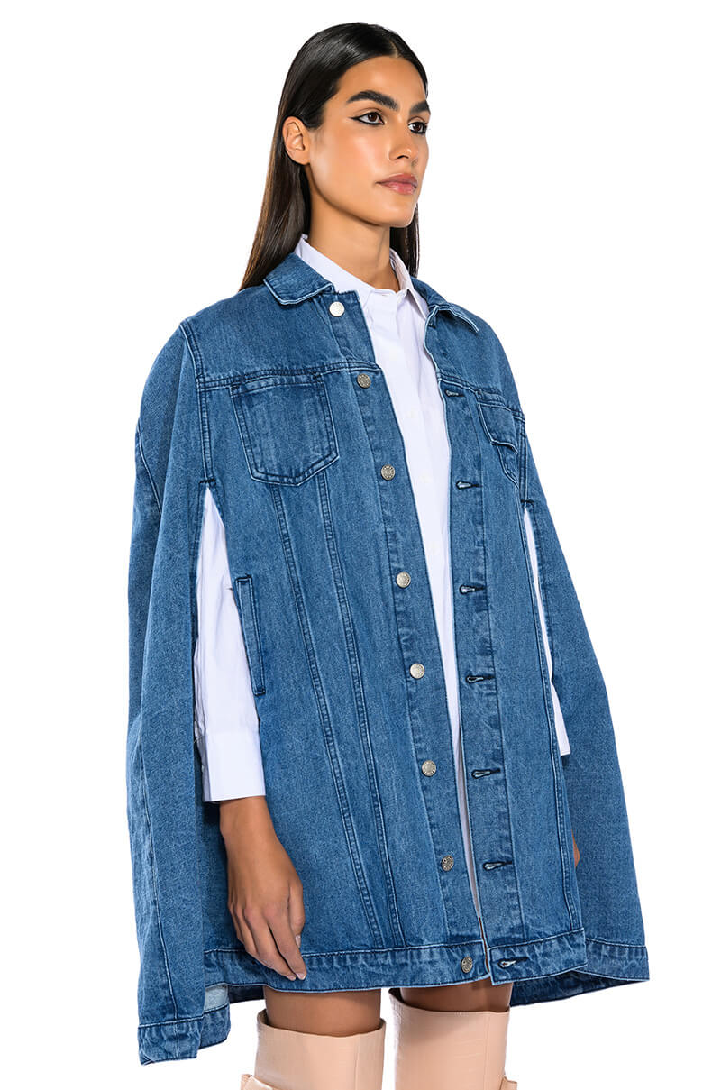 DON'T TALK LOUD DENIM TRENCH PONCHO