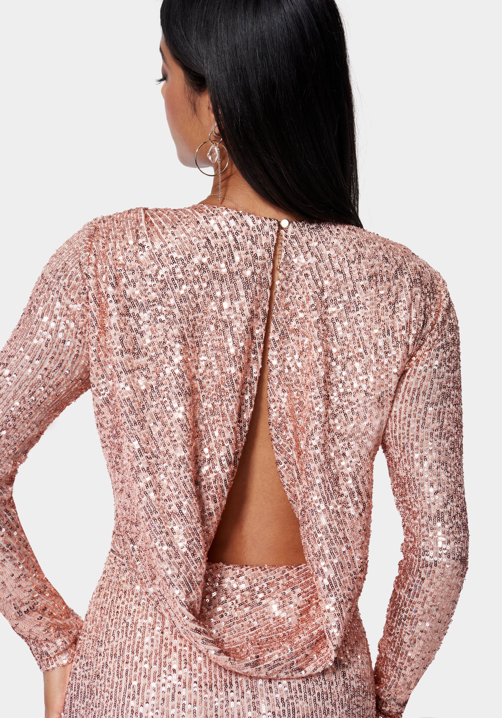 Sequin Cowl Back Midi Dress