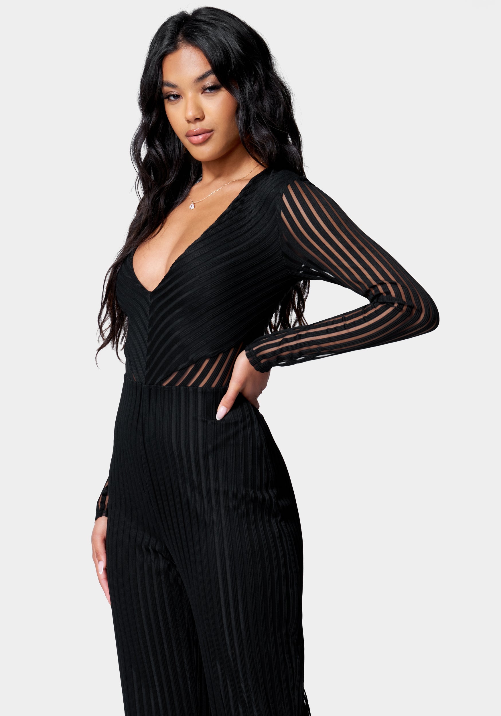 Stripe Mesh Illusion Jumpsuit