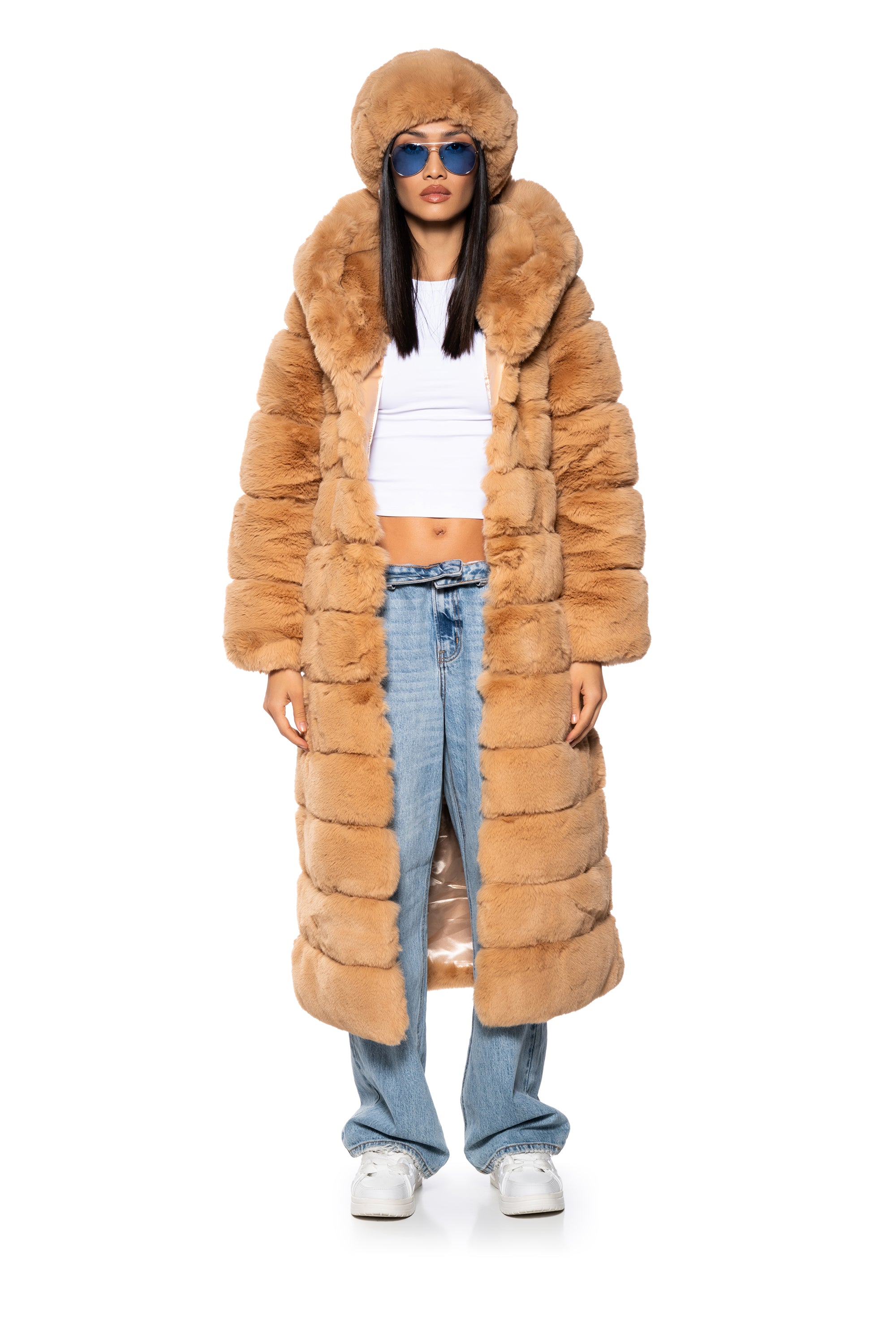 AZALEA WANG FAUX FUR PANEL HOODED TRENCH